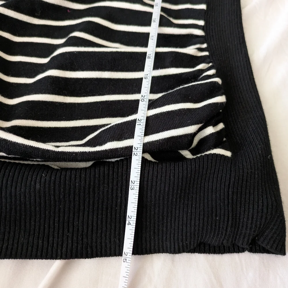 IZ Byer Sweater 3/4 Sleeve Striped‎ Black & White Lace Shoulders Women’s